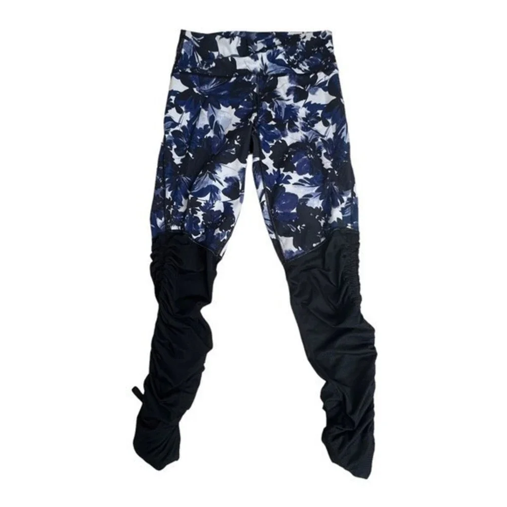 Fabletics Womens Purple Black‎ Floral Cashel Foldover Powerform Leggings Small